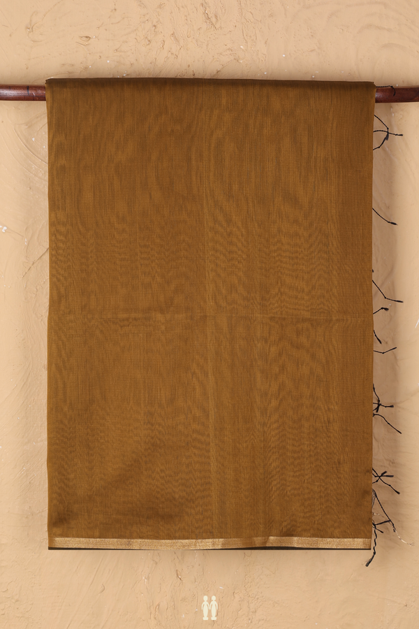 Maheswari Silk Cotton Saree In Golden Brown With Zari Border