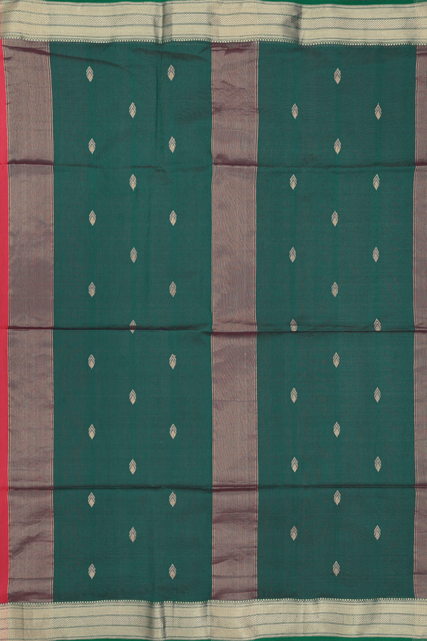 Maheswari Silk Cotton Saree In Chilli Red With Allover Buttas