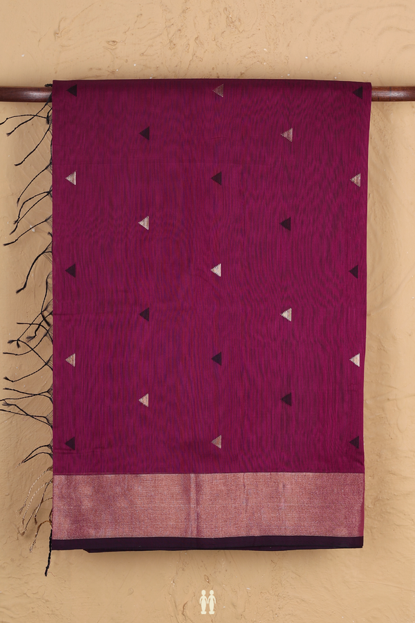 Maheswari Silk Cotton Saree In Berry Purple With Triangle Buttas