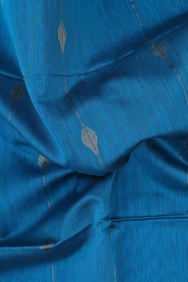 Maheswari Silk Cotton Saree In Teal Blue With Zari Design