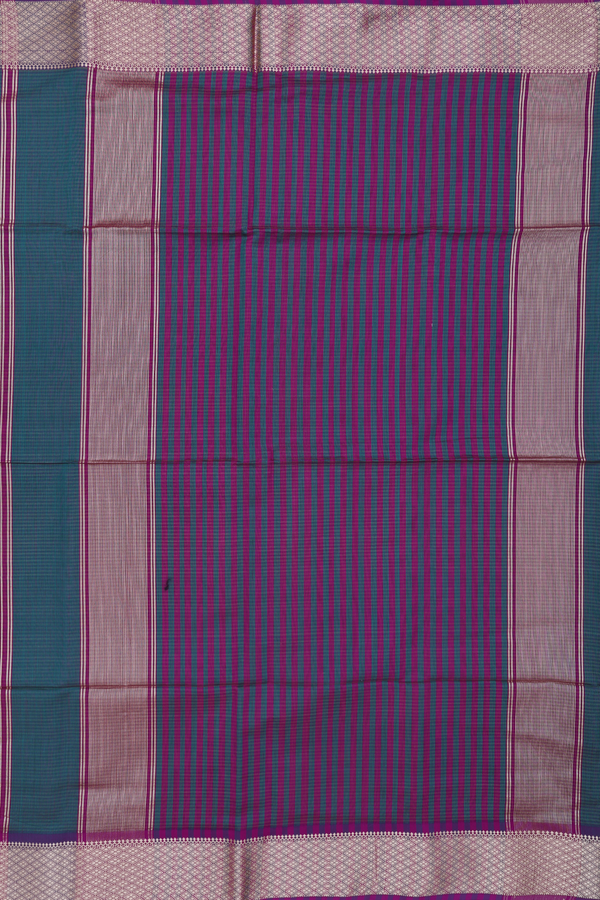 Maheswari Silk Cotton Saree In Green With Stripes Design