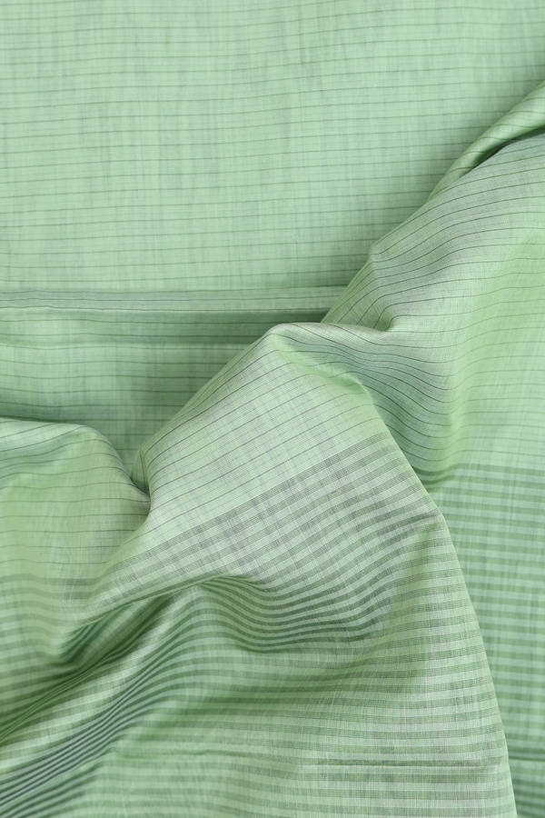 Maheswari Silk Cotton Saree In Green With Stripes Design