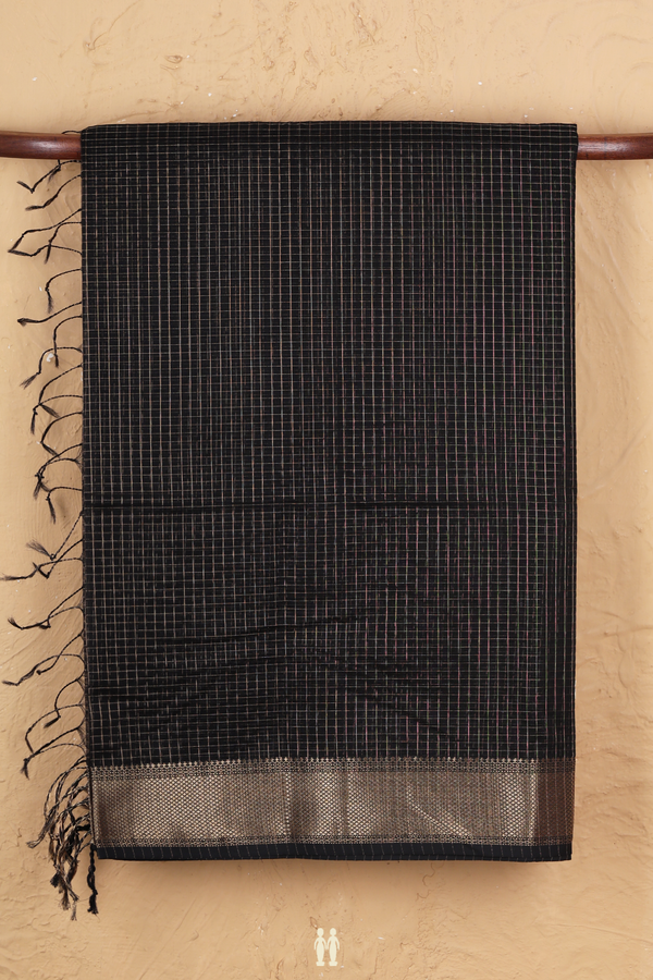 Maheswari Silk Cotton Saree In Black With Checks Design
