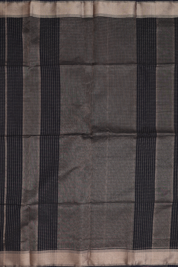 Maheswari Silk Cotton Saree In Black With Checks Design
