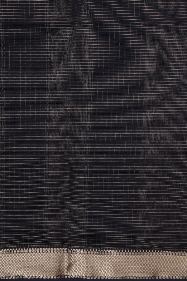 Maheswari Silk Cotton Saree In Black With Checks Design