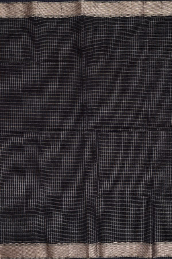 Maheswari Silk Cotton Saree In Black With Checks Design