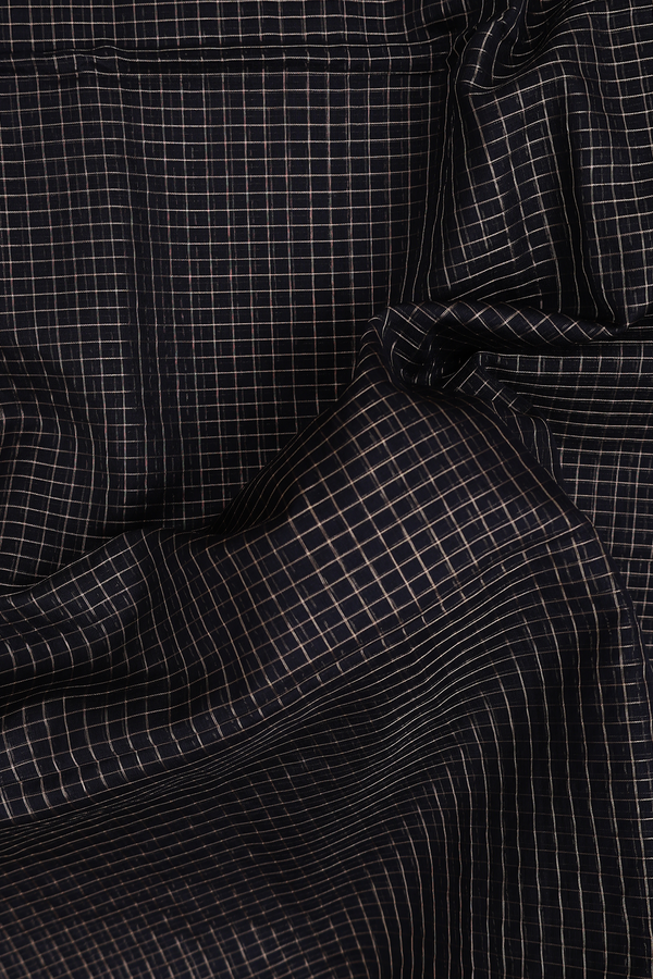 Maheswari Silk Cotton Saree In Black With Checks Design