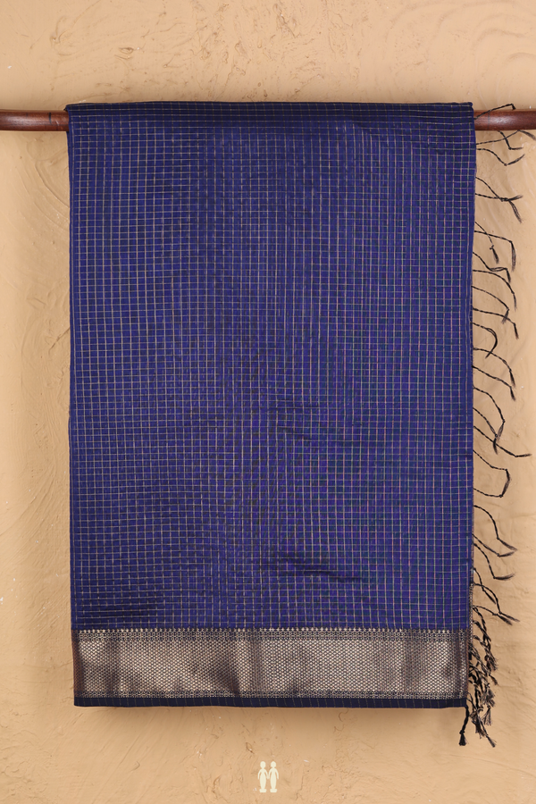Maheswari Silk Cotton Saree In Navy Blue With Checks Design