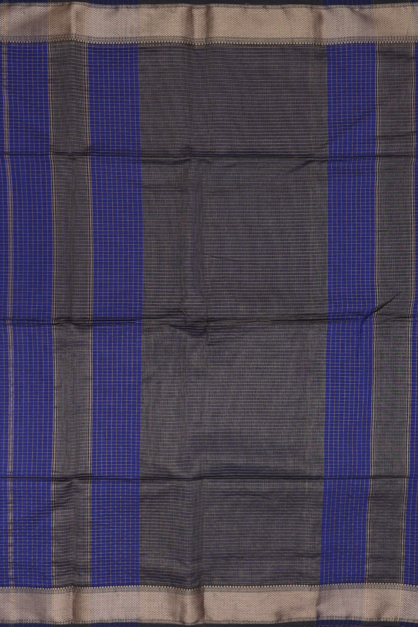 Maheswari Silk Cotton Saree In Navy Blue With Checks Design