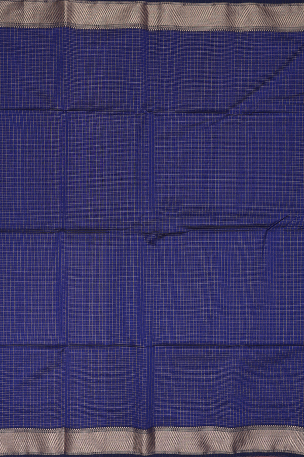 Maheswari Silk Cotton Saree In Navy Blue With Checks Design