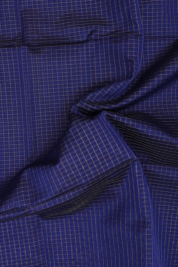 Maheswari Silk Cotton Saree In Navy Blue With Checks Design