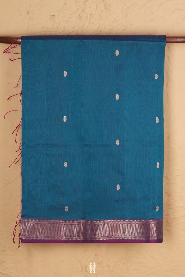 Maheswari Silk Cotton Saree In Blue With Floral Buttas