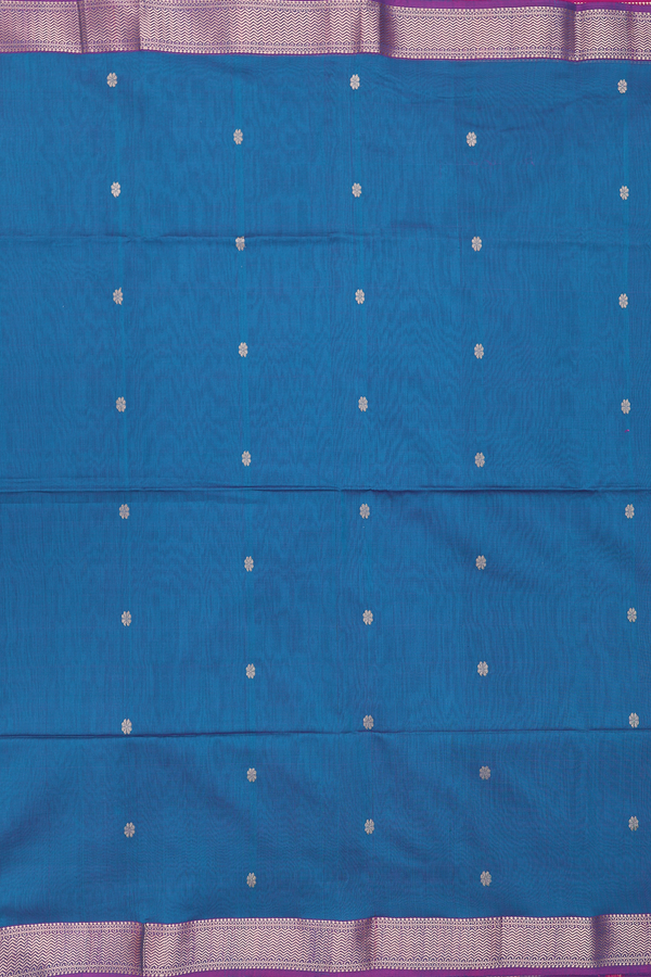 Maheswari Silk Cotton Saree In Blue With Floral Buttas