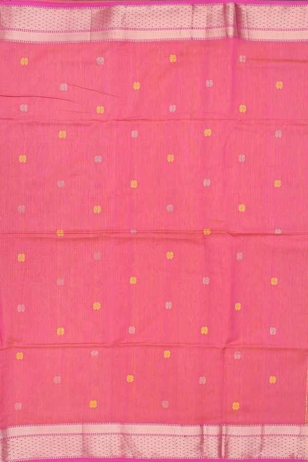 Maheswari Silk Cotton Saree In Yellow With Floral Buttas