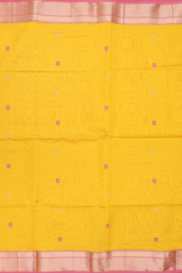 Maheswari Silk Cotton Saree In Yellow With Floral Buttas