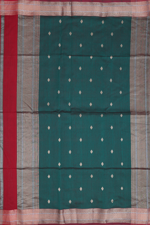 Maheswari Silk Cotton Saree In Crimson Red With Zari Buttas