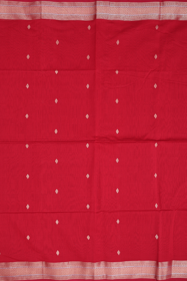 Maheswari Silk Cotton Saree In Crimson Red With Zari Buttas