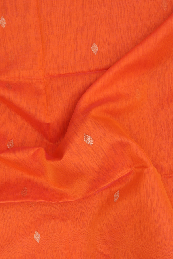 Maheswari Silk Cotton Saree In Bright Orange With Zari Buttas