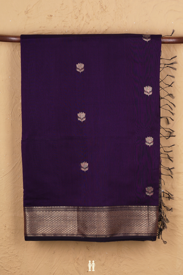 Maheswari Silk Cotton Saree In Regal Purple With Floral Buttas