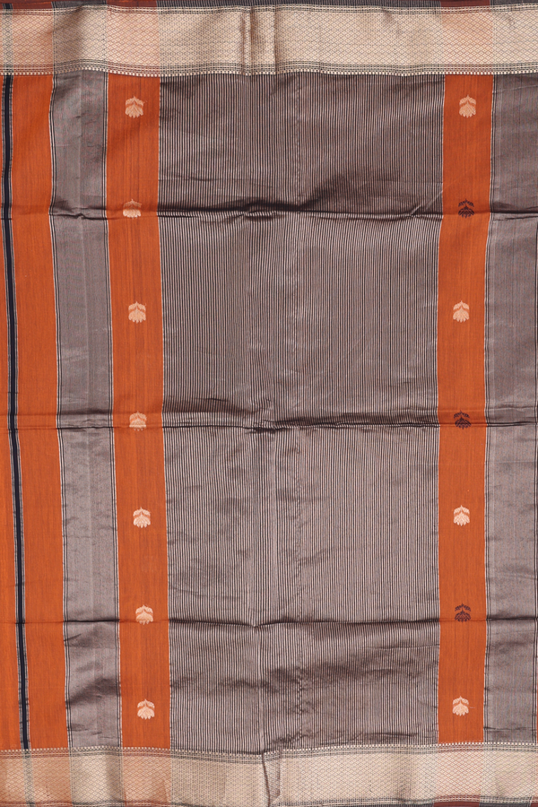 Maheswari Silk Cotton Saree In Burnt Orange With Floral Buttas