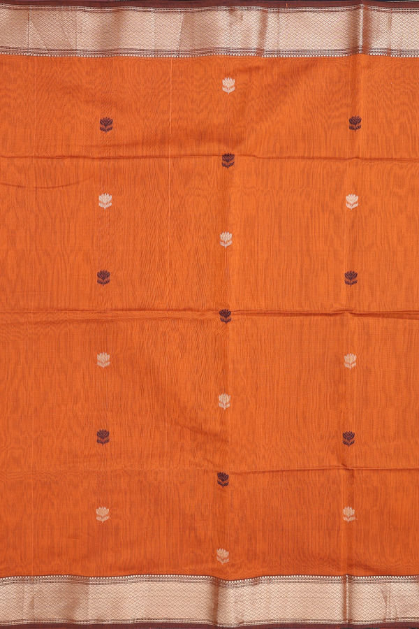 Maheswari Silk Cotton Saree In Burnt Orange With Floral Buttas