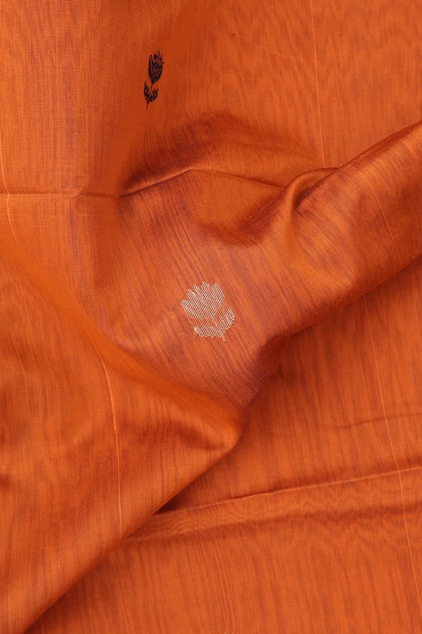 Maheswari Silk Cotton Saree In Burnt Orange With Floral Buttas