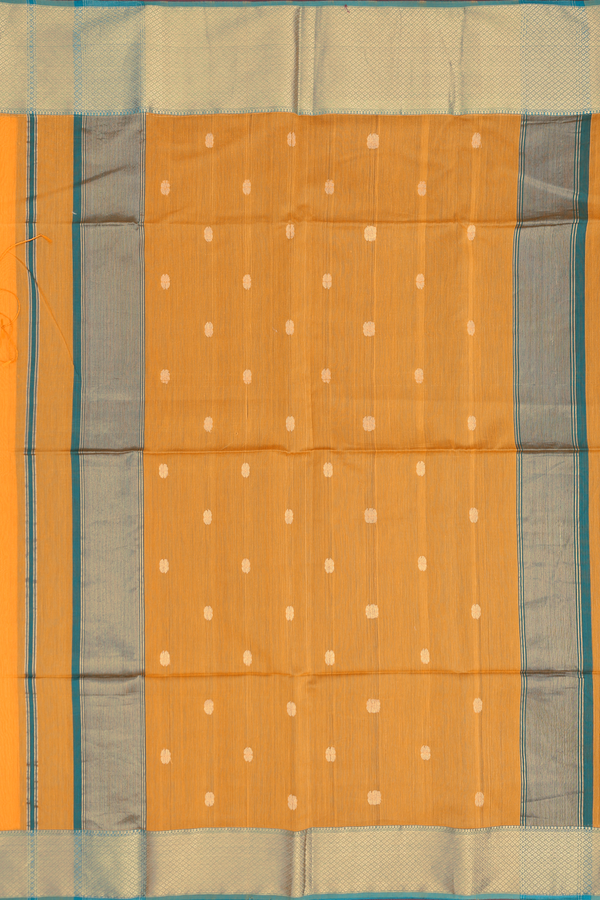 Maheswari Silk Cotton Saree In Yellow With Floral Buttas