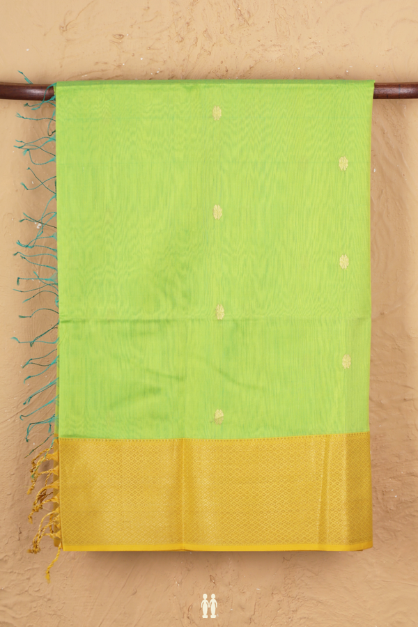 Maheswari Silk Cotton Saree In Lime Green With Floral Buttas