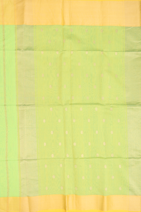 Maheswari Silk Cotton Saree In Lime Green With Floral Buttas