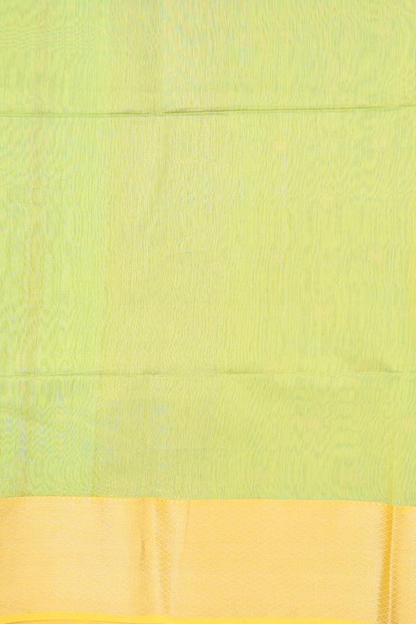 Maheswari Silk Cotton Saree In Lime Green With Floral Buttas