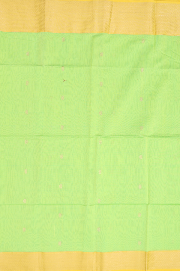 Maheswari Silk Cotton Saree In Lime Green With Floral Buttas