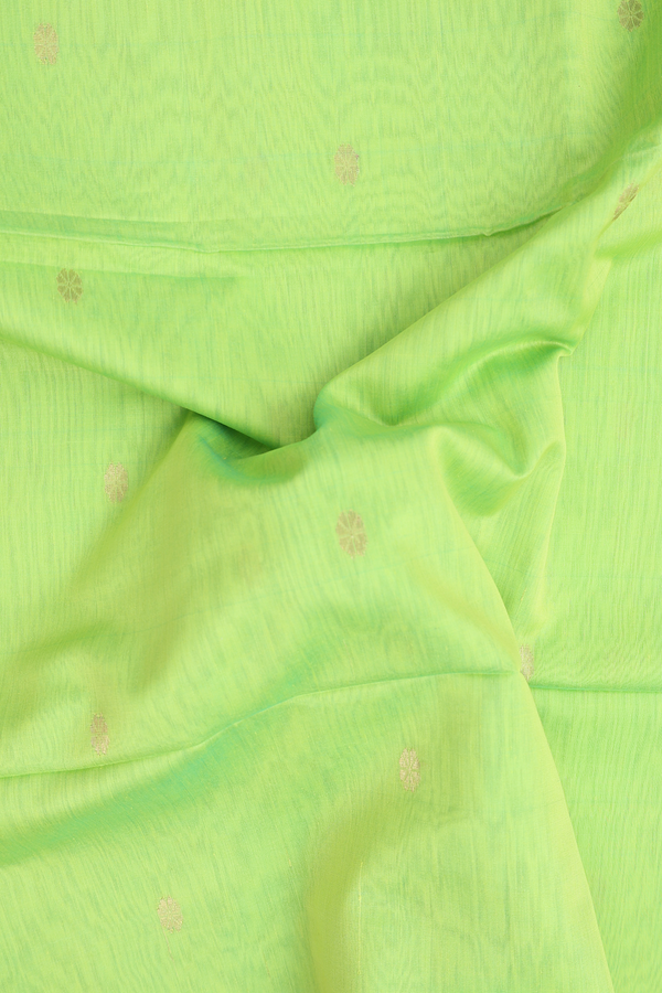 Maheswari Silk Cotton Saree In Lime Green With Floral Buttas