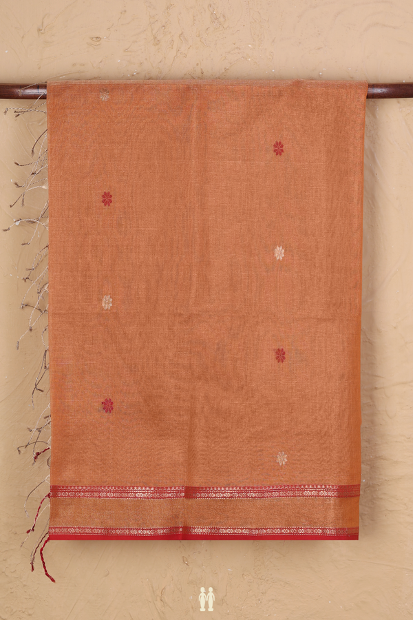 Maheswari Silk Cotton Saree In Orange With Floral Buttas