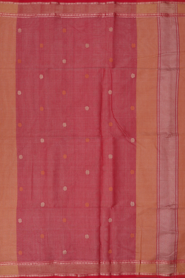 Maheswari Silk Cotton Saree In Orange With Floral Buttas