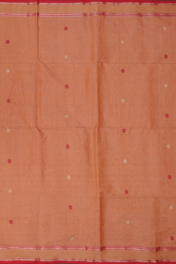 Maheswari Silk Cotton Saree In Orange With Floral Buttas