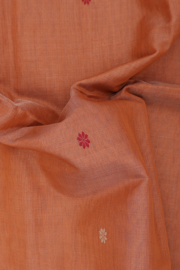 Maheswari Silk Cotton Saree In Orange With Floral Buttas