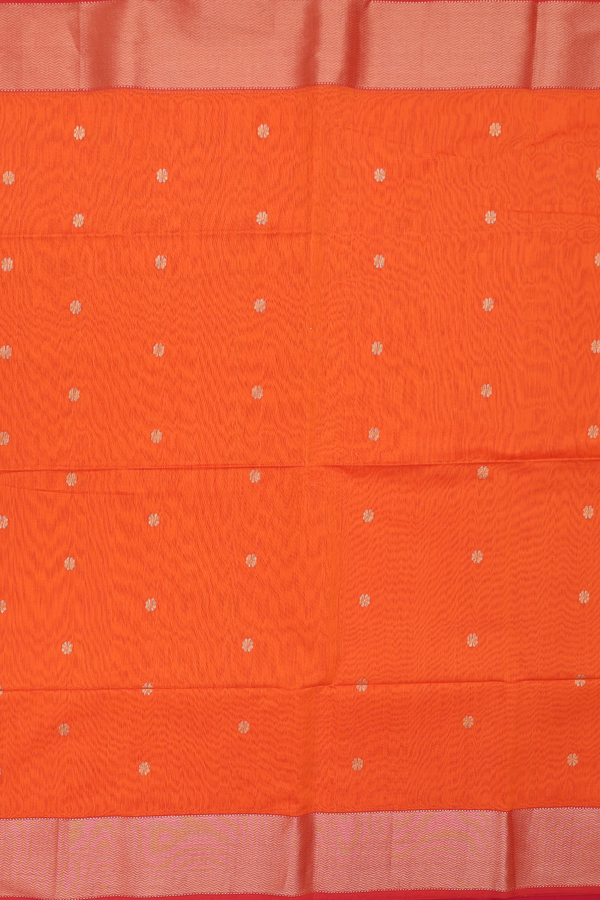 Maheswari Silk Cotton Saree In Orange With Floral Buttas