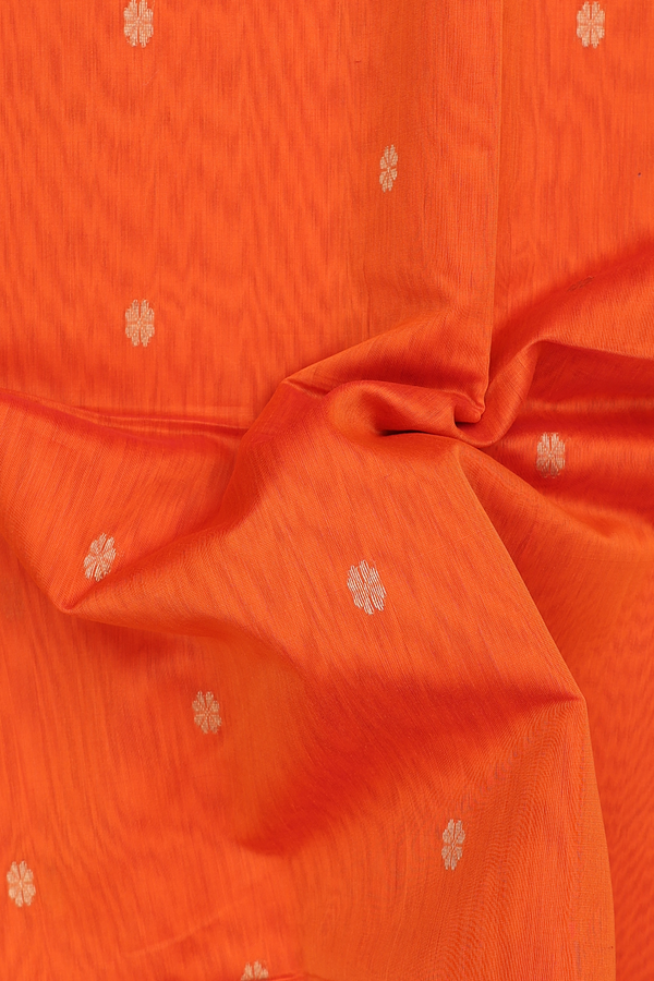 Maheswari Silk Cotton Saree In Orange With Floral Buttas