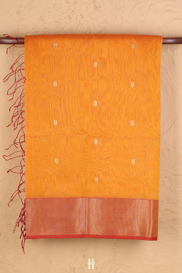 Maheswari Silk Cotton Saree In Orange With Floral Buttas