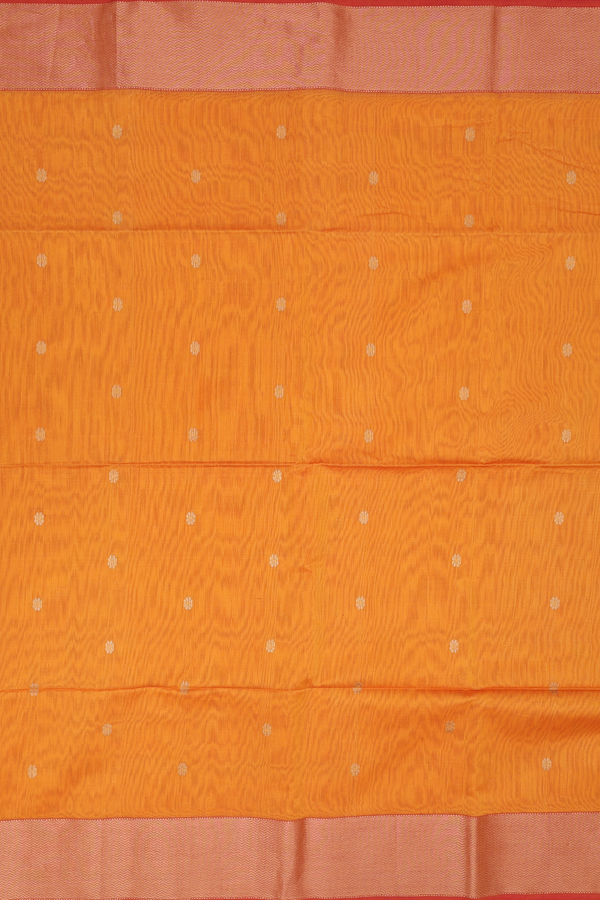 Maheswari Silk Cotton Saree In Orange With Floral Buttas