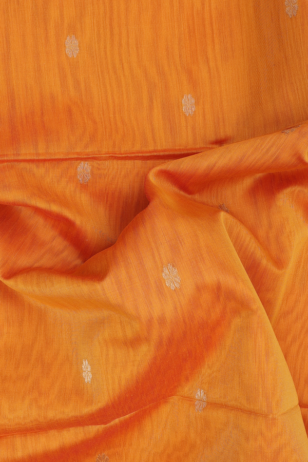 Maheswari Silk Cotton Saree In Orange With Floral Buttas