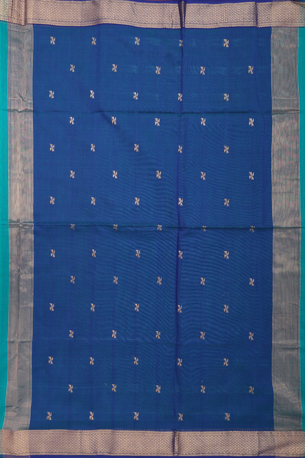 Maheswari Silk Cotton Saree In Green With Threadwork Buttas