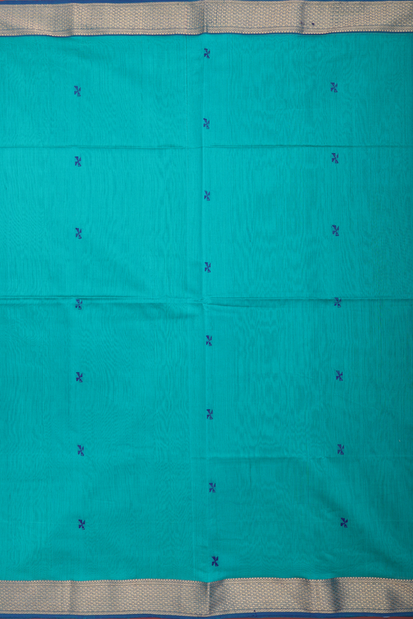 Maheswari Silk Cotton Saree In Green With Threadwork Buttas