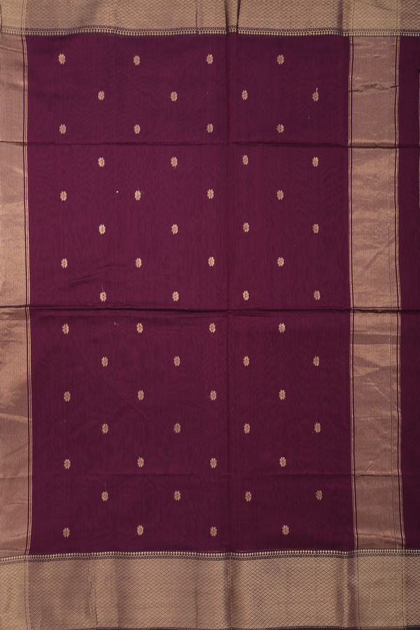Maheswari Silk Cotton Saree In Plum Purple With Floral Buttas