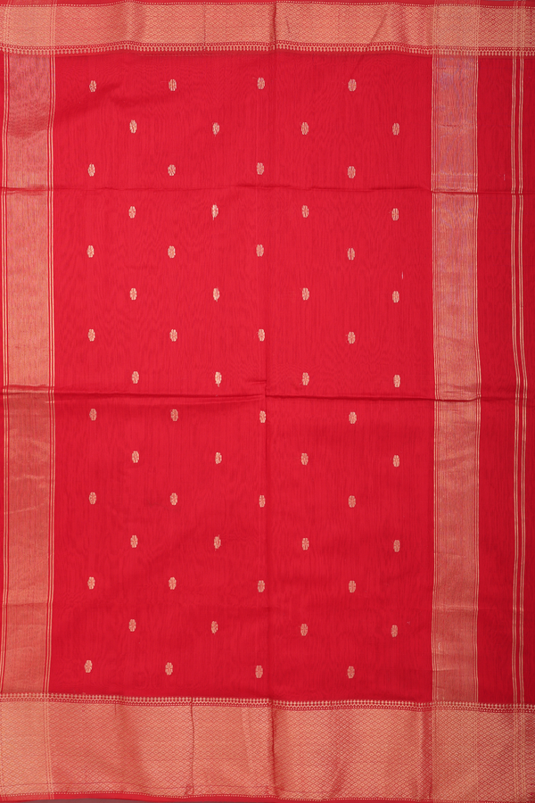 Maheswari Silk Cotton Saree In Red With Floral Buttas