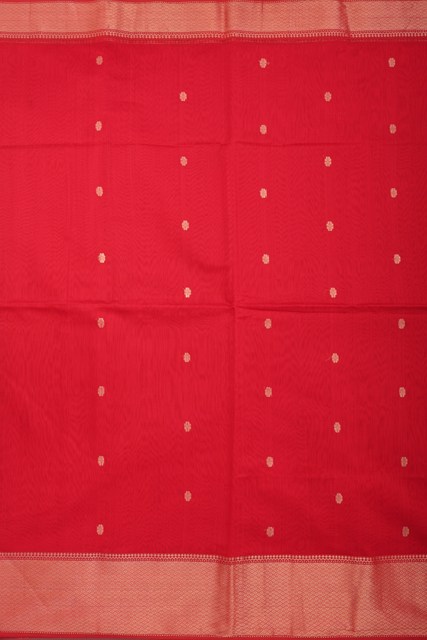 Maheswari Silk Cotton Saree In Red With Floral Buttas