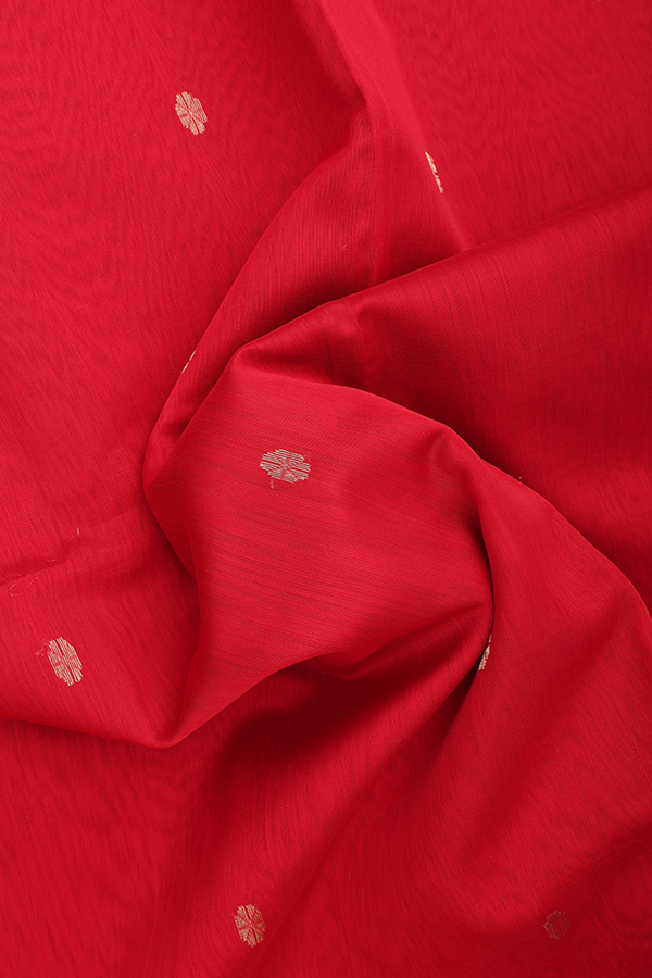 Maheswari Silk Cotton Saree In Red With Floral Buttas