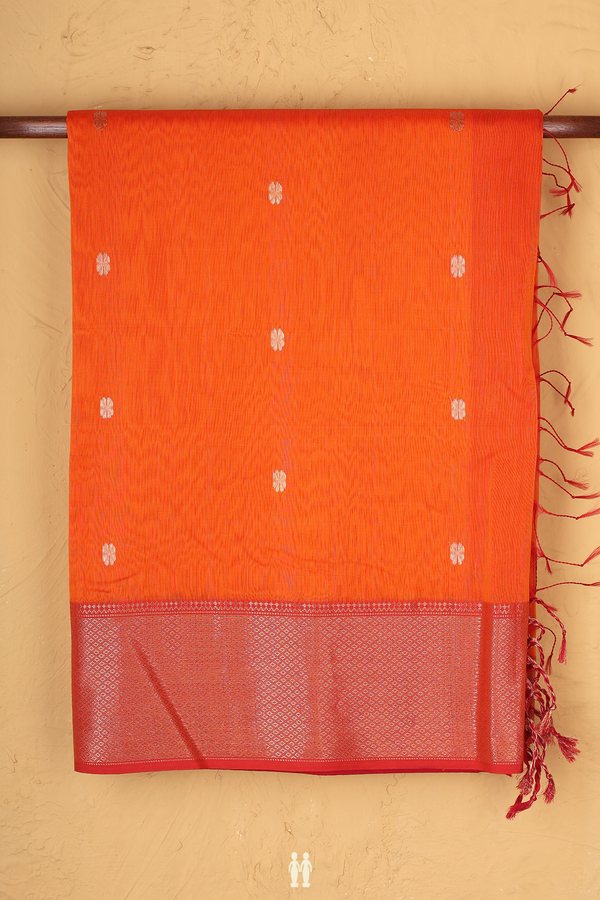 Maheswari Silk Cotton Saree In Orange With Floral Buttas