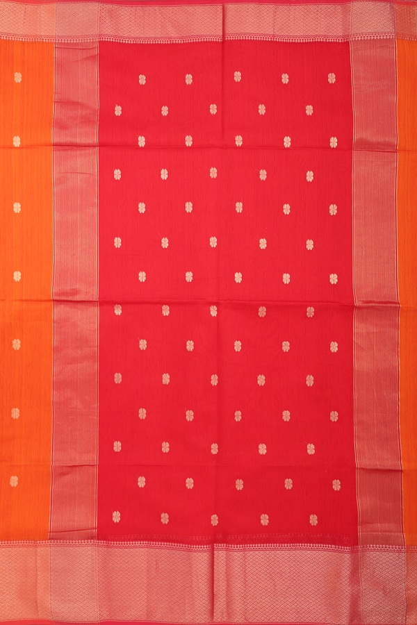 Maheswari Silk Cotton Saree In Orange With Floral Buttas