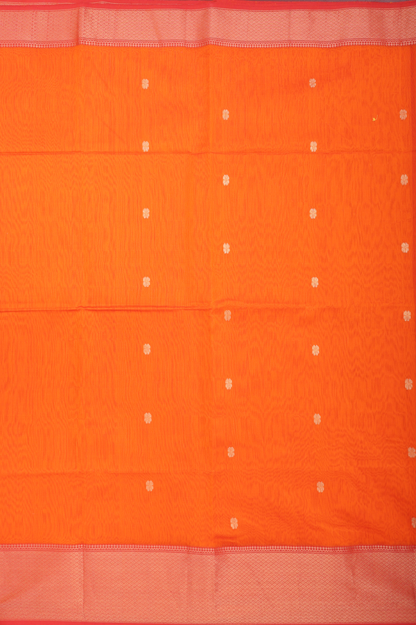 Maheswari Silk Cotton Saree In Orange With Floral Buttas